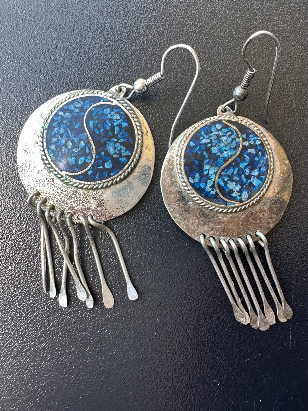 Vintage Mexico Jewelry Alpaca Silver Dangle Earrings